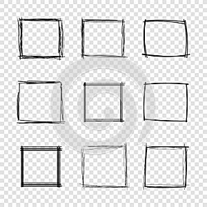 Vector Hand Drawn Scribble Square Frames on Transparent Background.