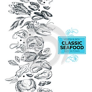 Vector hand drawn sea food Illustration.