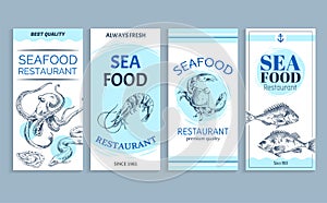 Vector Hand Drawn Seafood Restaurant Banner Set