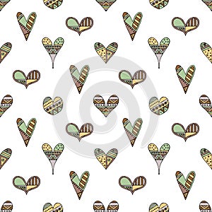 Vector hand drawn seamless pattern, decorative stylized childish hearts. Doodle style, tribal graphic illustration Cute hand drawi