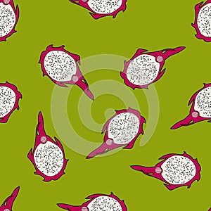 Vector hand drawn seamless pattern of dragon fruit.