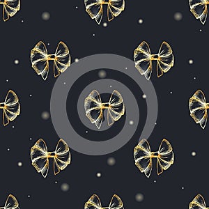 Vector hand drawn seamless pattern with lush golden bows.