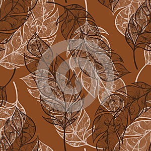 Vector hand drawn seamless patterns with feathers