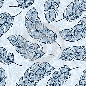 Vector hand drawn seamless patterns with feathers