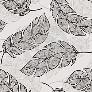 Vector hand drawn seamless patterns with feathers