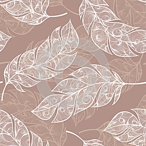 Vector hand drawn seamless patterns with feathers