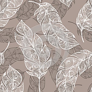 Vector hand drawn seamless patterns with feathers