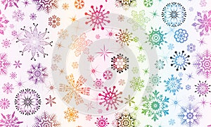 Vector hand drawn seamless winter pattern with colorful snowflakes and stars