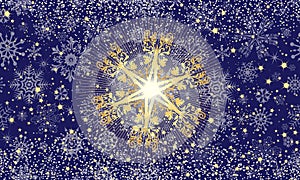 Vector hand drawn seamless winter pattern with golden Christmas star