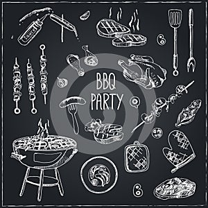 Vector hand drawn set with barbecue tools.