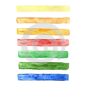 Vector hand drawn set of brush strokes of different colors: yellow, orange, red, blue and green