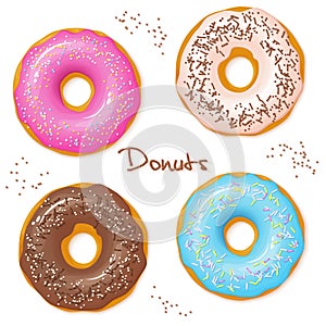 Vector hand drawn set of four sweet donuts - top view