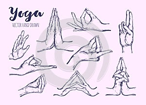 Vector hand drawn set of mudras 1