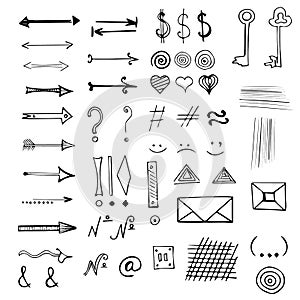 Vector hand drawn set of signs and symbols