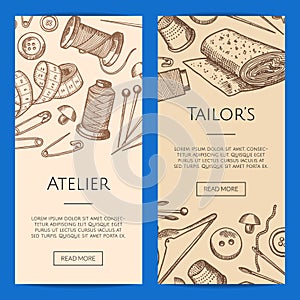 Vector hand drawn sewing elements banners illustration