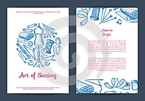 Vector hand drawn sewing elements card, flyer or brochure