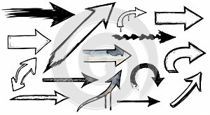 Vector Hand drawn sketch arrow collection isolated on white for graphic design and user interface elements