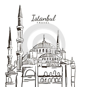 Vector hand drawn sketch illustration of Blue Mosque, Sultanahmet Camii. photo