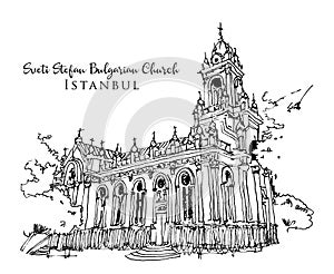 Vector hand drawn sketch illustration of Sveti Stefan Bulgarian Church