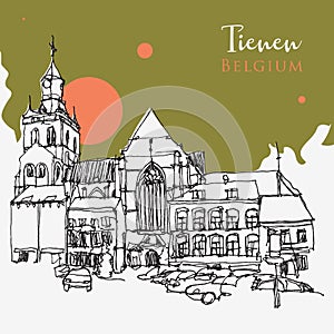 Drawing sketch illustration of Tienen, Belgium photo