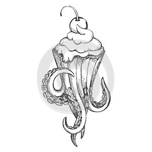 Vector Hand drawn sketch of octopus ice cream illustration on white background