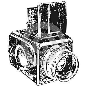 Vector hand drawn sketch pattern Professional SLR camera.