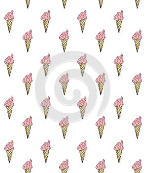 Vector hand drawn sketch pink colored ice cream