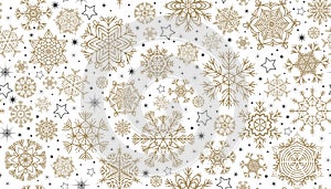 Vector hand-drawn snowflakes pattern. Snow icon silhouettes. Background for christmas, winter prints, seasonal greetings