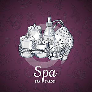 Vector hand drawn spa elements background with place for text illustration