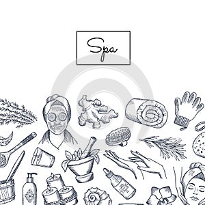 Vector hand drawn spa elements background with place for text illustration