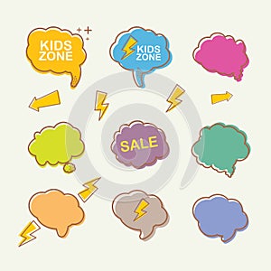 Vector hand drawn speech bubbles set isolated on white background. Summer retro cartoon style speech bubbles and