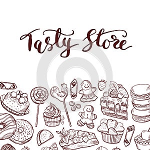 Vector hand drawn sweets shop or confectionary