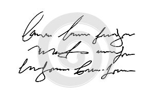 Vector hand drawn Template old vintage text. Unreadable I illegible handwriting. illustration on white background.