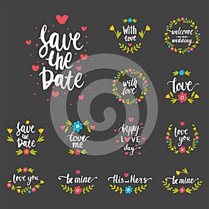 Vector hand drawn typography save the date quote text logo badge design wedding for greeting cards or invitations