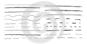 Vector Hand Drawn Underline Strokes Set Isolated on White Background, Scribble Black Drawings. photo