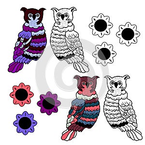 Vector hand drawn varicolored owl