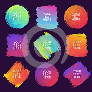Vector hand drawn watercolor brush strokes set of different shapes and gradient colors
