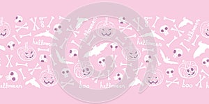 Vector pink skulls bones pumpkins seamless pattern