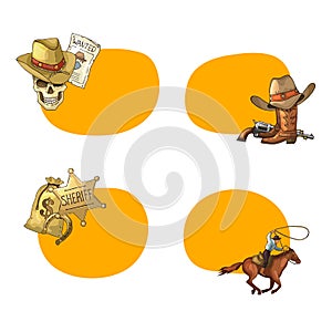 Vector hand drawn wild west cowboy stickers