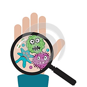 Vector hand with germs and bacteria