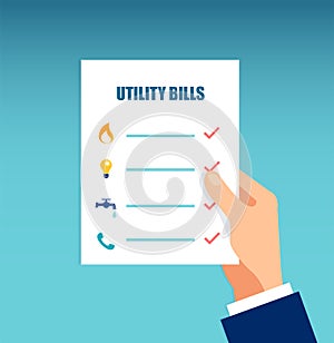 Vector of a hand holding sheet with utility bills