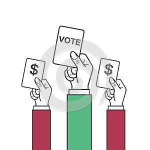 Vector hand holding vote label