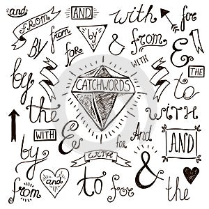 Vector hand-lettered, hand drawn ampersands and