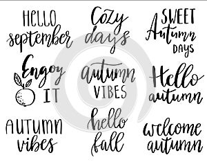 Vector hand lettering autumn phrases set