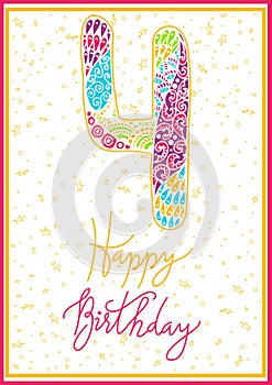 Vector hand lettering. Happy birthday greeting card with calligraphy. Design black and white overlay