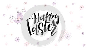 Vector hand lettering happy easter phrase with doodle flowers