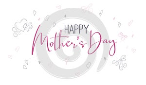 Vector hand lettering happy mother`s day phrase with doodle flowers and hearts