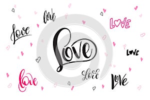 Vector hand lettering valentine`s day love greetings labels
