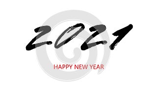 Vector Hand number lettering of 2021. Happy New Year. Chines calligraphy