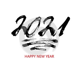 Vector Hand number lettering of 2021. Happy New Year. Chines calligraphy